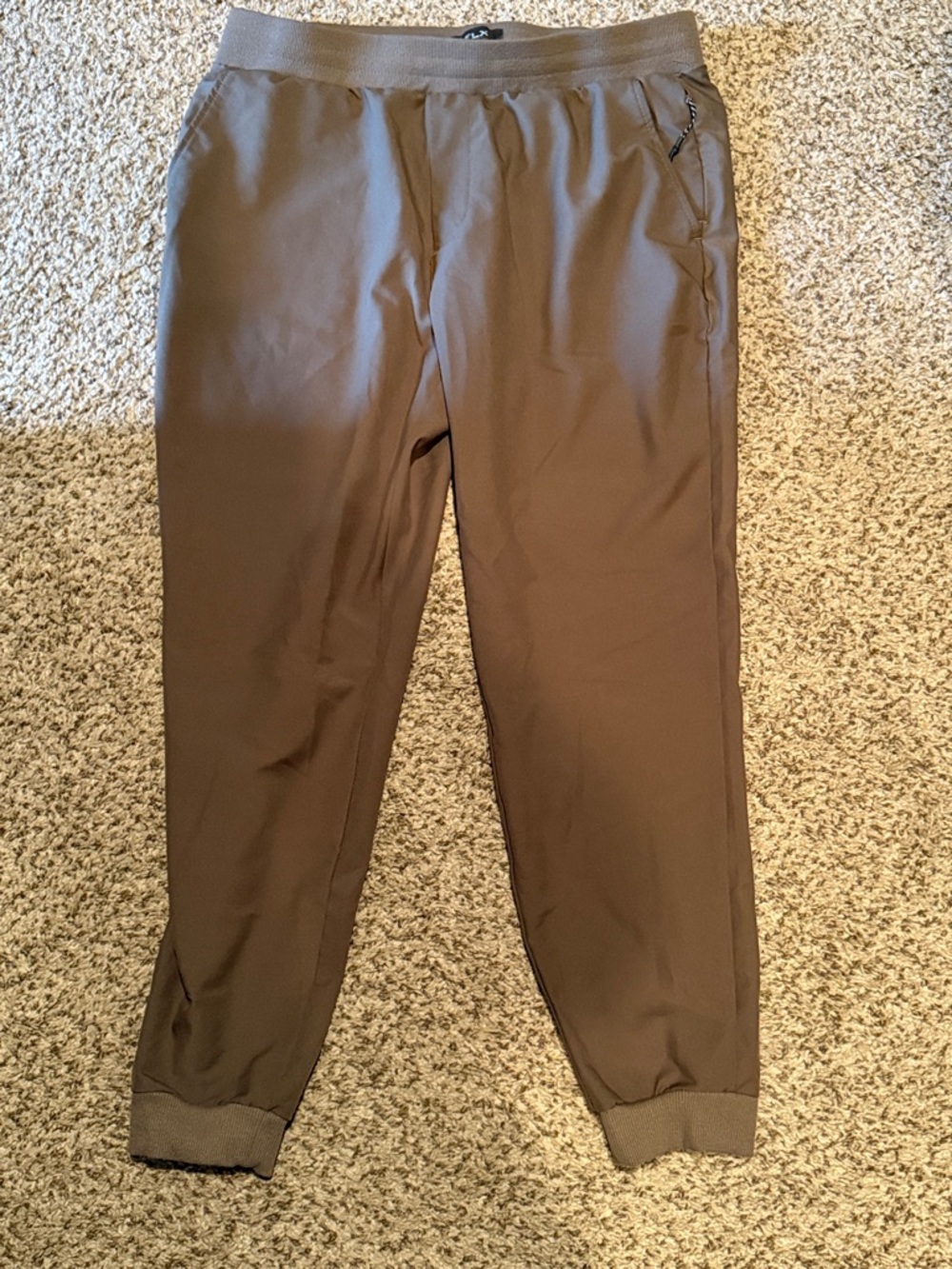 Men's FLX SZ L Brown Jogger Pants with Elastic Waist and Cuffed Ankles